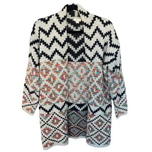 Debut Cardigan Sweater Womens Small Multicolor Aztec Open Front Longline